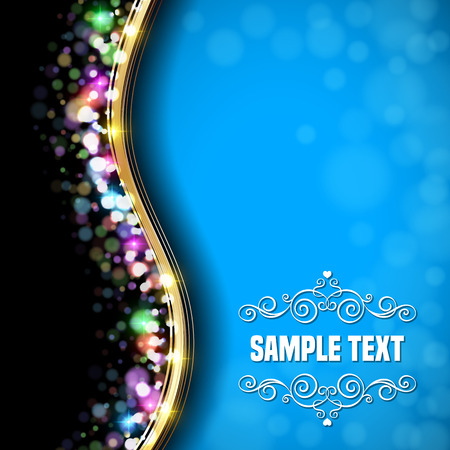 Background with golden lines, bokeh and sparks. Vector illustrationのイラスト素材