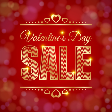 Valentines day sale. Sale label template on red background with bokeh lights. Vector illustrationのイラスト素材