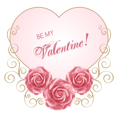 Valentines day flower card with roses. Vector Illustration in retro styleのイラスト素材