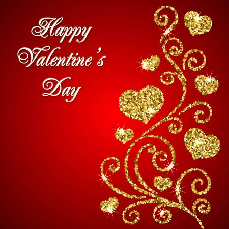 Valentines day card with glitter ornament. Happy Valentines day text message.  Vector illustrationのイラスト素材