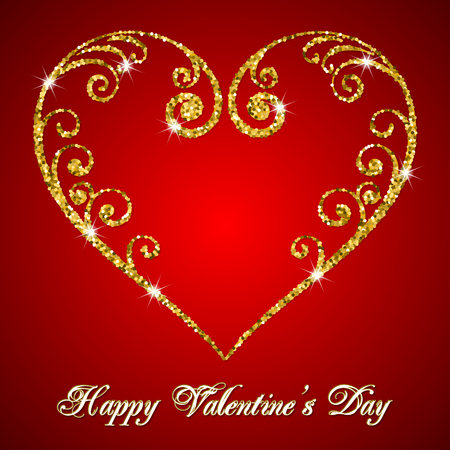 Valentines day card with glitter ornament. Happy Valentines day text message.  Vector illustrationのイラスト素材