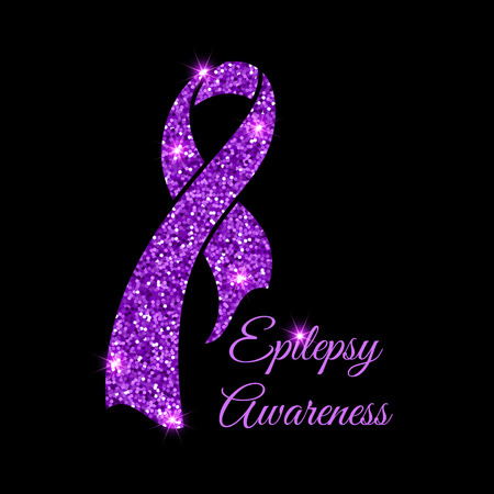 Purple epilepsy awareness ribbon on black background. Epilepsy solidarity day. Vector illustration.のイラスト素材