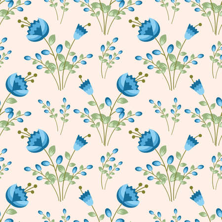 Seamless pattern with funny flowers. Illustration in retro style. Vector