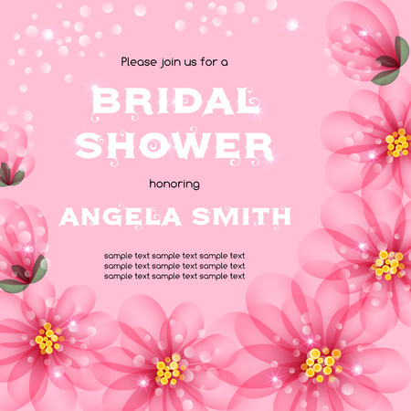 Bridal shower invitation template with flowers. Vector illustration with place for textのイラスト素材