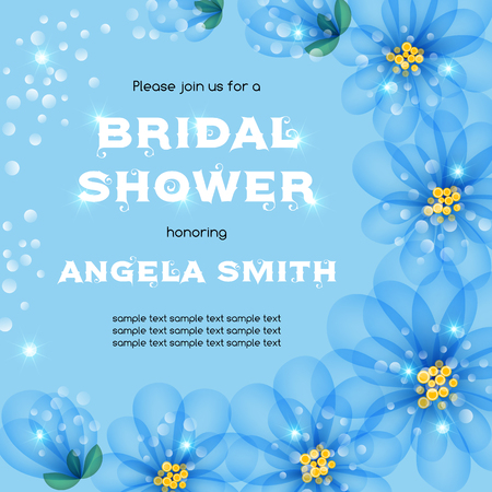 Bridal shower invitation template with flowers. Vector illustration with place for textのイラスト素材