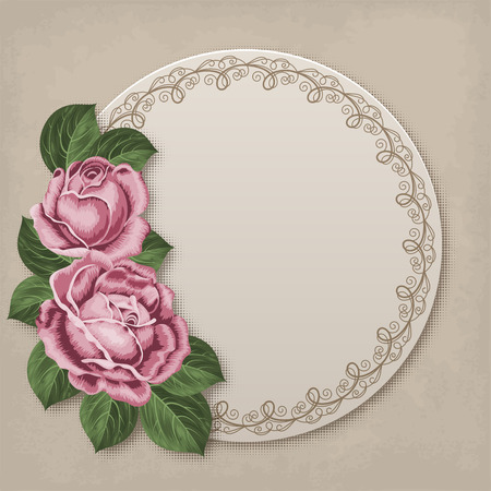 Floral card with hand drawn roses in retro style. Shabby chic vector illustrationのイラスト素材