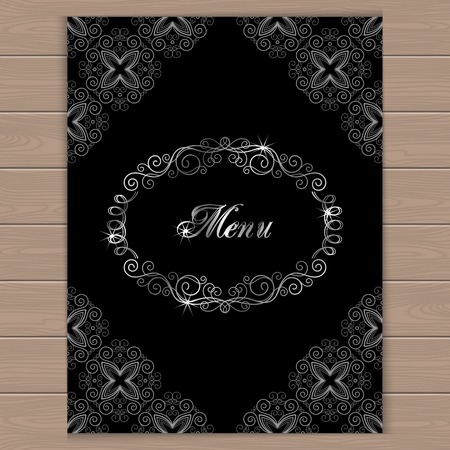 Menu cover with calligraphy frame in retro style. Vector illustrationのイラスト素材