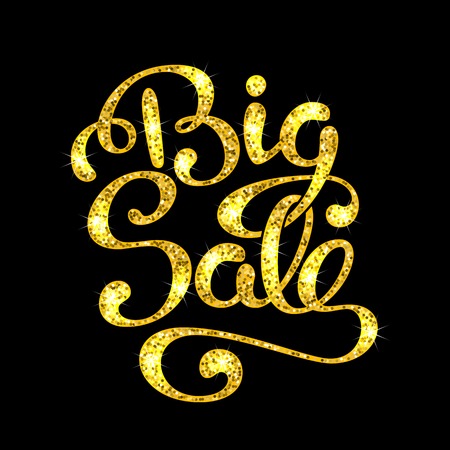 Sale banner with hand lettering and glowing sparkles. Vector illustrationのイラスト素材