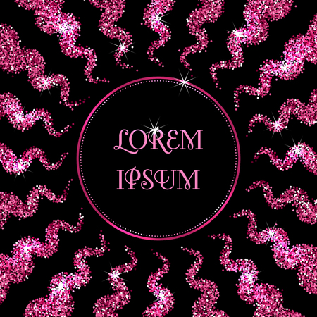 Round frame made of sparkling confetti on black background. Greeting card, invitation templateのイラスト素材