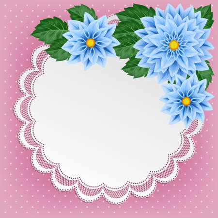 Vintage background with dahlias and lace doily. Greeting card, invitation template. Illustration in retro style. Vectorのイラスト素材