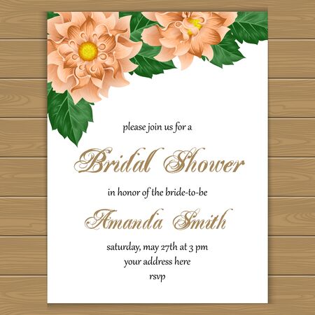 Bridal shower or wedding invitation with flowers. Vector illustrationのイラスト素材