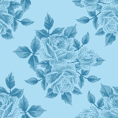 Seamless pattern with dotted roses. Floral background in dotwork style. Pointillism. Vector illustrationのイラスト素材