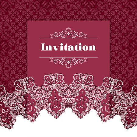 Vintage background ornamental lace border. Greeting card or invitation template. Vector illustrationのイラスト素材