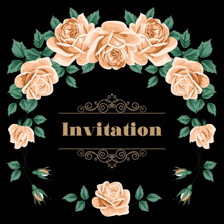 Bridal Shower, Wedding Invitation or Save the Date card template with roses. Vector Illustrationのイラスト素材