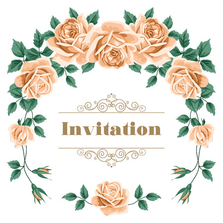 Bridal Shower, Wedding Invitation or Save the Date card template with roses. Vector Illustrationのイラスト素材