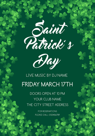 Saint Patrick's Day invitation or poster template with clover leaves. Vector Illustration.のイラスト素材