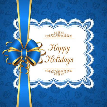 Greeting card template with silk bow and lace doily. Vector Illustrationのイラスト素材