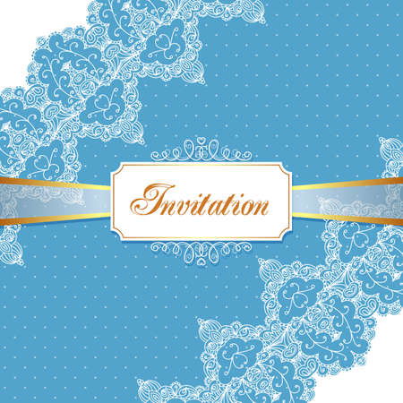 Elegant vintage wedding or birthday invitation template with lace corners. Vector Illustrationのイラスト素材