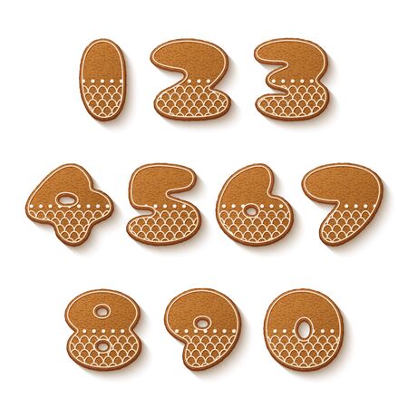 Set of gingerbread cookies with icing. Numbers. Vector illustrationのイラスト素材