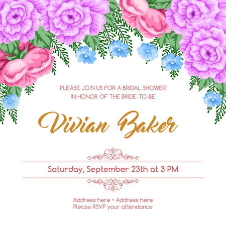 Bridal shower invitation template with flowers. Vector Illustration in retro styleのイラスト素材
