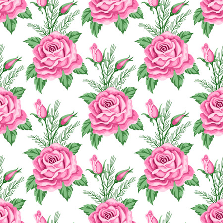 Seamless pattern with roses and flowers. Vector Illustration in retro styleのイラスト素材