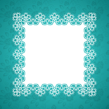 Square lace frame with a place for text. Background for wedding invitation, greeting card. Vector Illustrationのイラスト素材