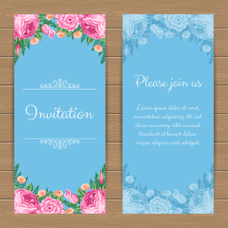 Floral invitation or greeting card template. Vector Illustration in retro styleのイラスト素材