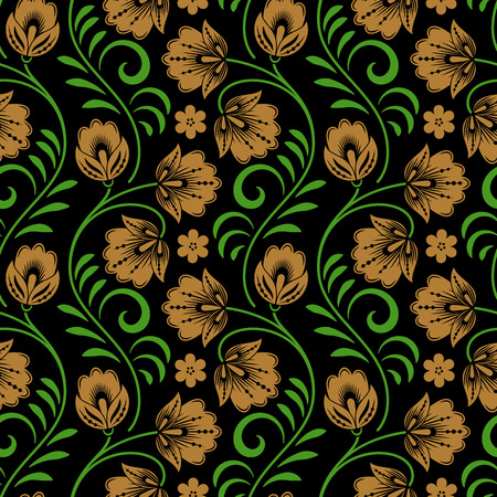 Floral seamless pattern in traditional russian style. Khokhloma painting. Vector Illustrationのイラスト素材