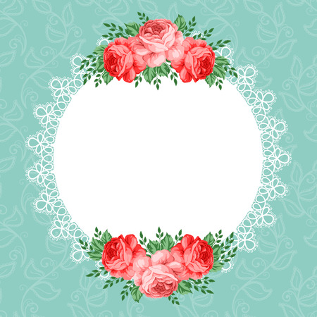 Invitation or greeting card template with roses in retro style. Vector Illustrationのイラスト素材