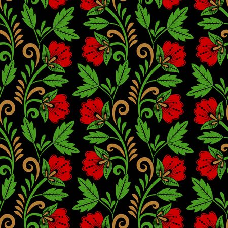 Floral seamless pattern in traditional russian style. Khokhloma painting. Vector Illustrationのイラスト素材
