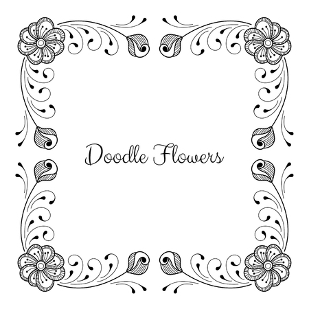 Hand drawn monochrome floral frame. Place for text Vector illustration.のイラスト素材