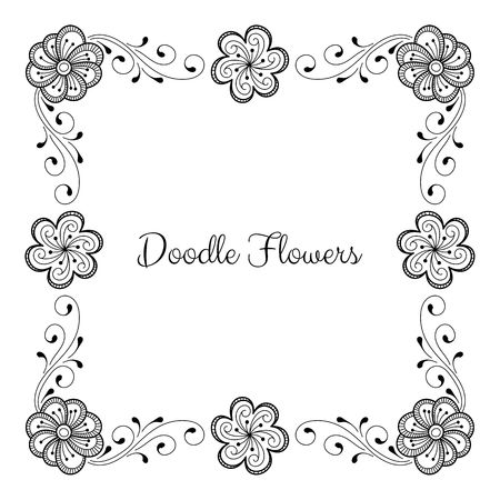 Hand drawn monochrome floral frame. Place for text. Vector illustration.のイラスト素材