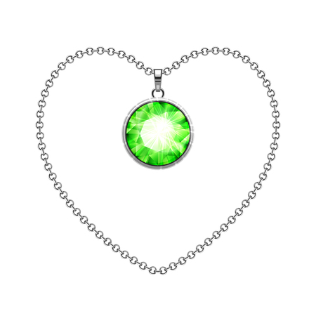 Silver chain necklace with diamond pendant. Vector Illustrationのイラスト素材