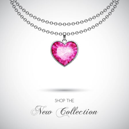 Silver chain necklace with diamond pendant. Vector Illustrationのイラスト素材