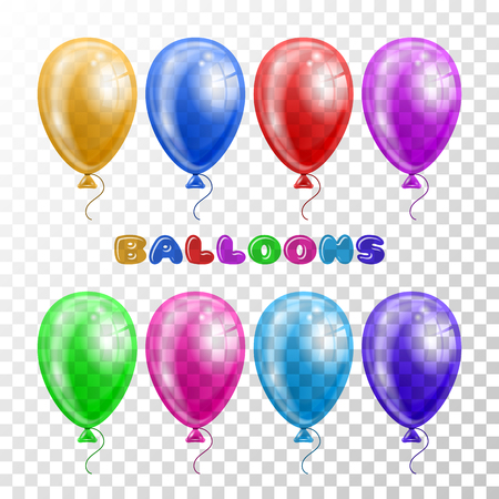 Set of colorful realistic balloons on transparent background. Vector illustrationのイラスト素材