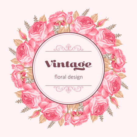 Greeting card or invitation template with roses. Vector Illustration in retro style.のイラスト素材