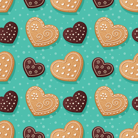 Seamless pattern with gingerbread hearts. Vector Illustrationのイラスト素材