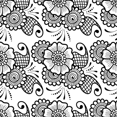 Seamless asian ethnic floral pattern. Mehndi design. Vector illustrationのイラスト素材