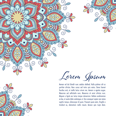 Ethnic mandala decorative background. Greeting card or invitation template. Hand drawn vector illustrationのイラスト素材