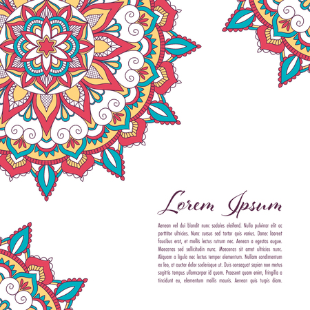 Ethnic mandala decorative background. Greeting card or invitation template. Hand drawn vector illustration.のイラスト素材