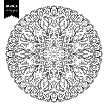Monochrome ethnic mandala design coloring illustration.のイラスト素材