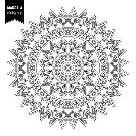Monochrome ethnic mandala design. Anti-stress coloring page for adults.のイラスト素材