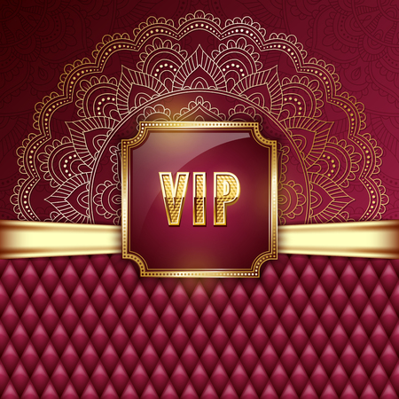 Elegant VIP invitation card with golden ribbons and ethnic mandala ornament. Vector illustrationのイラスト素材