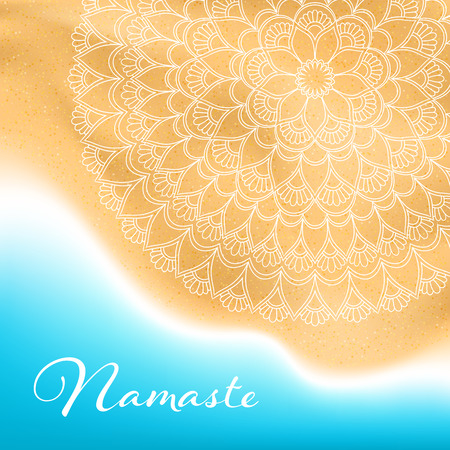 Brochure template with hand drawn mandala pattern on seashore.のイラスト素材