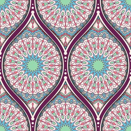 Seamless pattern with ethnic mandala ornament. Hand drawn vector illustrationのイラスト素材