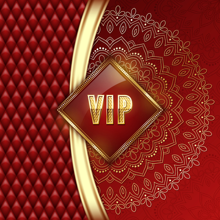 Elegant VIP invitation card with golden ribbons and ethnic mandala ornament. Vector illustration.のイラスト素材