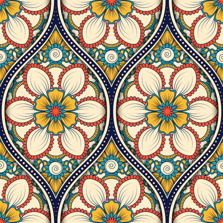 Seamless pattern with ethnic mandala ornament. Hand drawn vector illustrationのイラスト素材