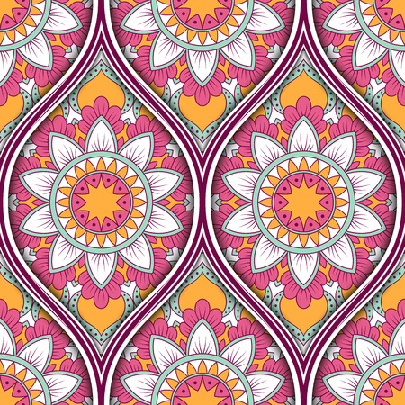 Seamless pattern with ethnic mandala ornament. Hand drawn vector illustrationのイラスト素材