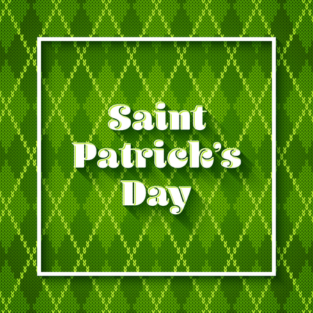 Saint Patricks day greeting card, invitation or poster template on green knitting background. Vector Illustrationのイラスト素材