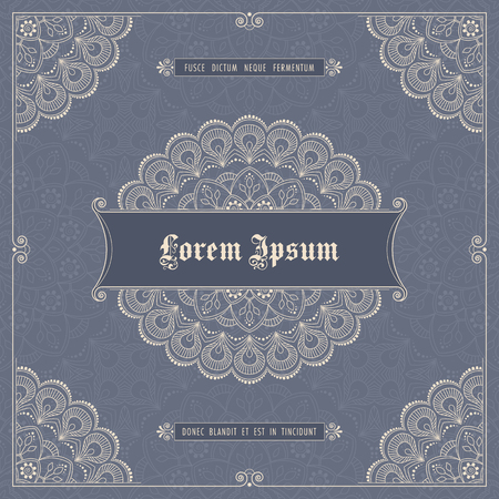 Vintage frame with hand drawn corner patterns. Greeting card, invitation or label template. Vector Illustrationのイラスト素材